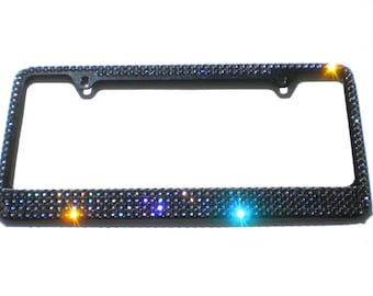 Mega Bling License Plate Frame - with Black Diamond (gray) Swarovski Crystals Sparkly Rhinestones