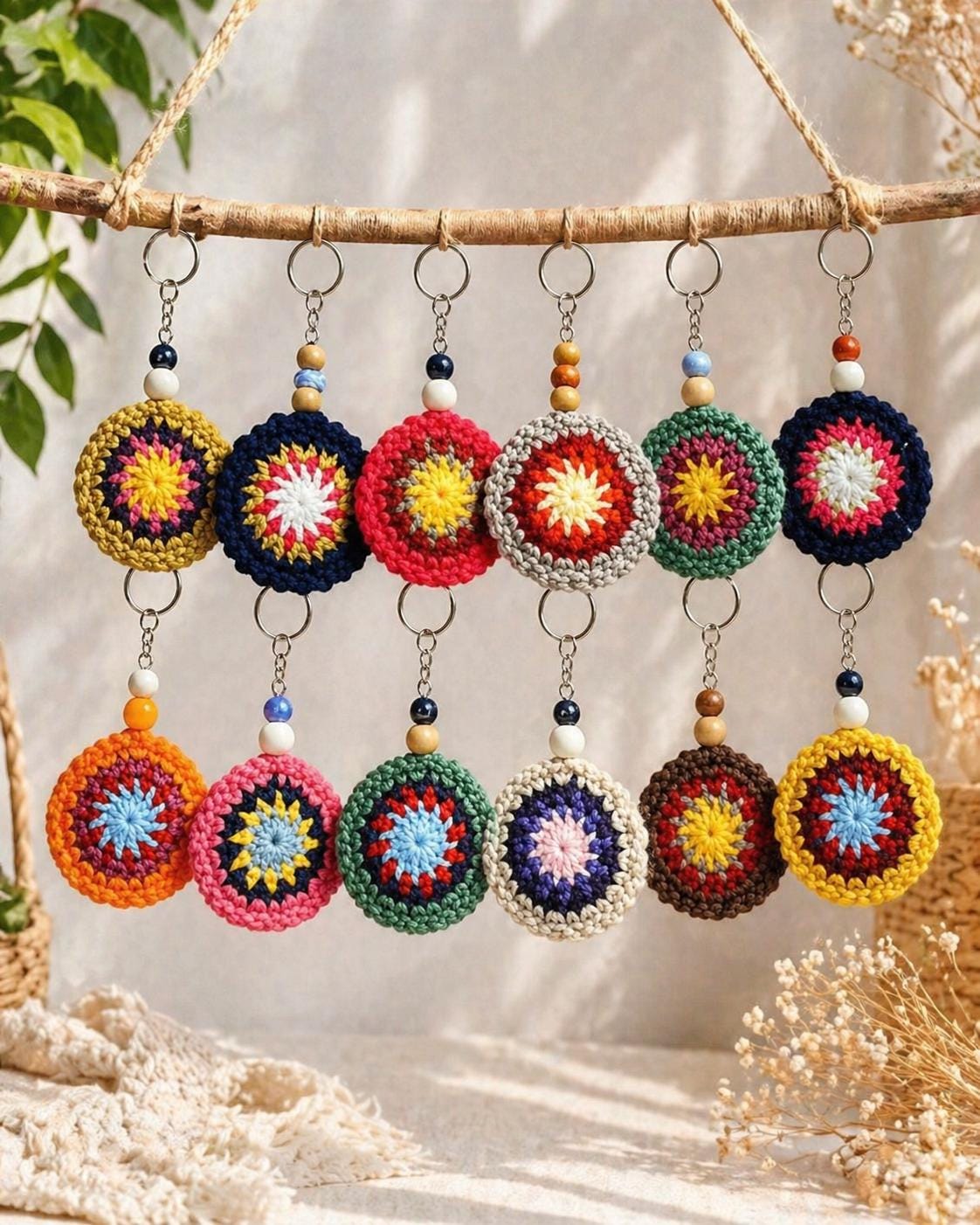 Crochet Mandala Keychain Pattern Boho Circle Tutorial