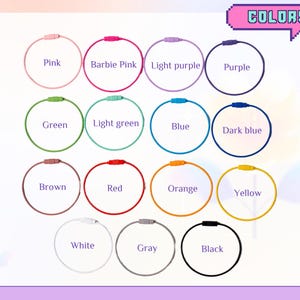 May include: A collection of colorful keychains in various hues, including pink, green, blue, and yellow. Each keychain is a circular loop with a metal clasp. The word "COLORS" is displayed at the top.