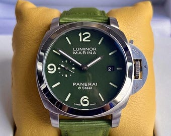 Vintage gerenoveerde Panerai Luminor Marina Verds Smeraldo E staalgroen
