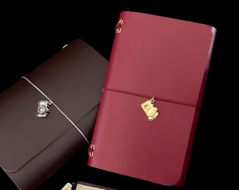 Personalized Leather Journal Cover, Trifold Refillable Traveler's Notebook, A5 Insert Portfolio
