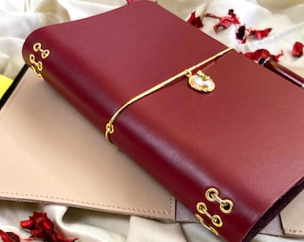 Leather Journal Cover, Insert Portfolio, A5, A6, B6, TN/Regular, Trifold Refillable Traveler Cover