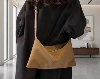 Faux Leather Shoulder Bag, Minimalist Slouchy Hobo Purse, Zipper Underarm Handbag, Everyday Commuter Tote