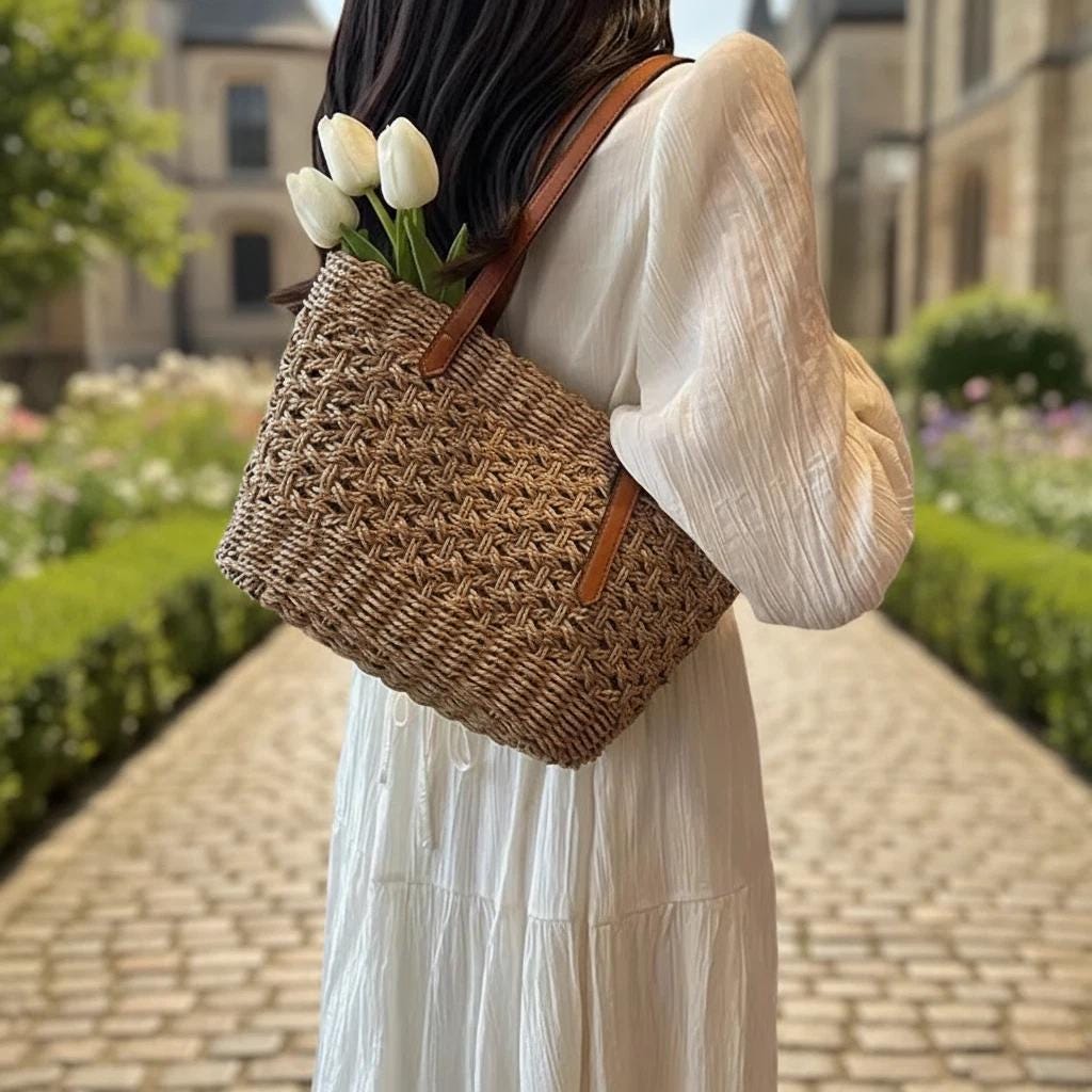 Woven Straw Tote Bag for Women, Boho Beach Shoulder Bag With Zipper ...