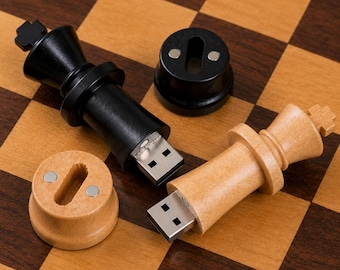 Personalized Wooden USB Flash Drive Chess Piece, Custom Engraved USB Drive,Gifts for Chess Lovers, Business Gift, Unique USB Stick 4GB-128GB