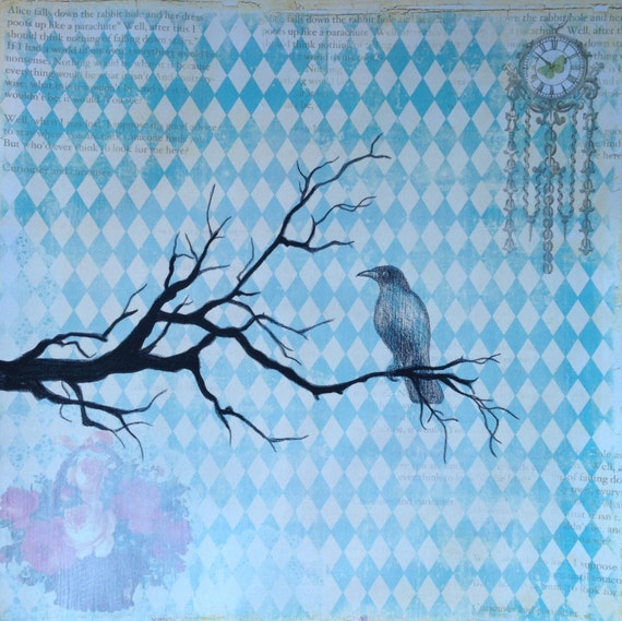 Framed Original Art - Crow and Winter Tree