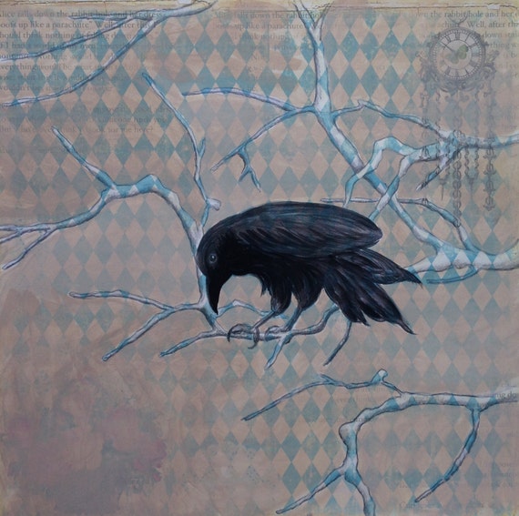 Framed Original Art - Crow On Winter Branch