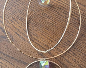 Vertical Sun Catcher with Crystal Prisms and Gold Hoops – Rainbow Light Refractor