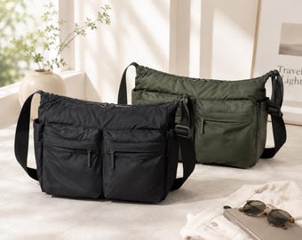 Nylon schoudertas met meerdere zakken, waterbestendige schoudertas, casual uniseks schoudertas, lichtgewicht reistas met ritssluiting