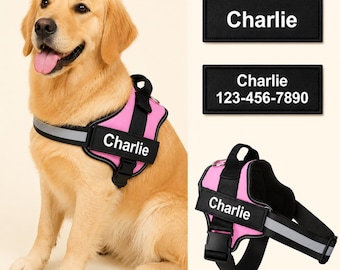 Personalized Reflective Dog Harness, Custom dog vest with Name and Phone ID Patch, Gift for dog mom and dog lovers, No Pull dog harness