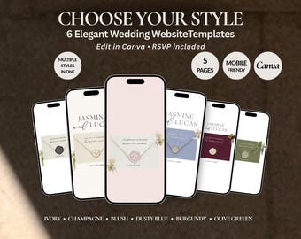 Hochzeitswebsite-Vorlage Wählen Sie Ihren Stil, bearbeitbare Canva-Hochzeitswebsite, RSVP-Hochzeitseinladung, mehrere Farboptionen
