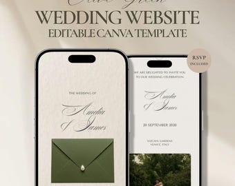 Olivgrüne Hochzeitswebsite, Hochzeitseinladung mit salbeigrüner Perle, Antwortkarte für Hochzeitseinladung, erdige elegante Hochzeitseinladung, Sofort Download