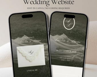 Editorial Lace Wedding Website Template with RSVP, Classic Digital Wedding Invitation Site Canva, Instant Download