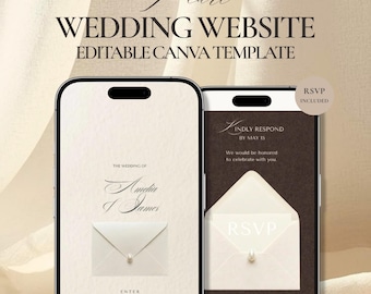 Perlen-Hochzeits-Website-Vorlage Canva, Elegante Elfenbein-Hochzeits-Website mit Antwortmöglichkeit, Digitale Hochzeitseinladung, Elfenbeincreme-Minimalist-Braut