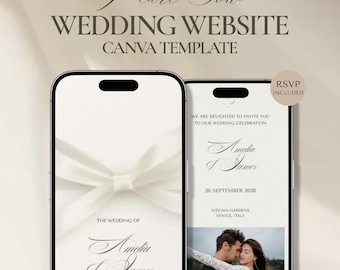 Perlen Bogen Hochzeit Website Vorlage Canva, Old Geld Ivory Elegante Hochzeitswebsite mit Antwortkarten, Antwortkarten, Hochzeitswebsite, Sofort Download