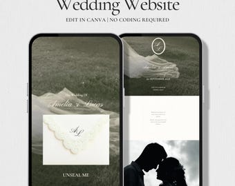 Modèle de site Web éditorial pour mariage en dentelle avec RSVP, site Web de faire-part de mariage numérique classique, téléchargement immédiat