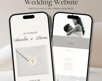 Elfenbein Hochzeit Website Template Canva, Hochzeits-Braut Website Template, Hochzeitswebsite mit Monogramm, Instant Download