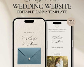Dusty Blue Wedding Website Template Canva, Elegante Blaue Perlen Hochzeitswebsite, Romantische Boho Braut Website, Instant Download