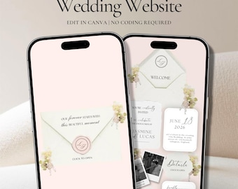 Hochzeitswebsite Vorlage Canva, Blush Hochzeitswebsite, Romantische Hochzeitswebsite, bearbeitbare Antwortkarte, digitale Einladung