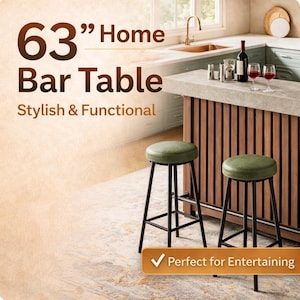63" Industrial Home Bar Table | Wood Slat Concrete Top, Modern Farmhouse Furniture