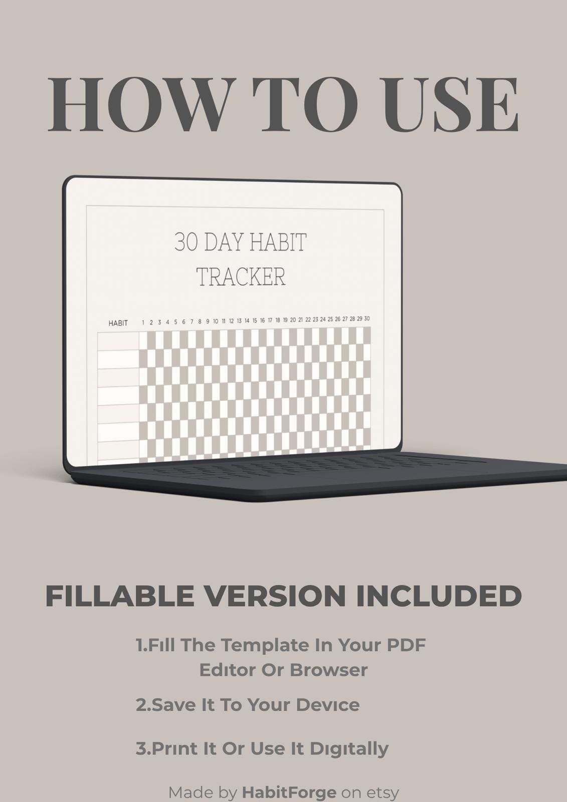 Minimal 30 Day Habit Tracker Printable (A4, A5, US Letter) - Etsy