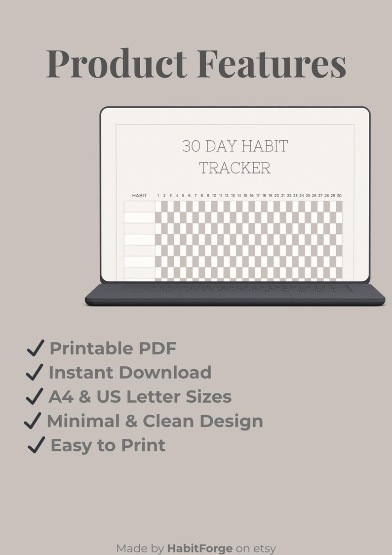 Minimal 30 Day Habit Tracker Printable (A4, A5, US Letter) - Etsy