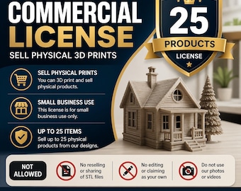 Commercial License for 25 STL Files – Sell Physical 3D Prints – Small Business License – TinyHomeSTL