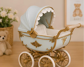 Miniature Vintage Baby Pram STL 1:12 Scale Dollhouse Baby Room Furniture (Digital Download)
