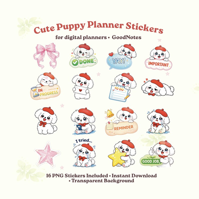 Cute Puppy Planner Stickers PNG | Kawaii Dog Stickers | Digital Planner ...