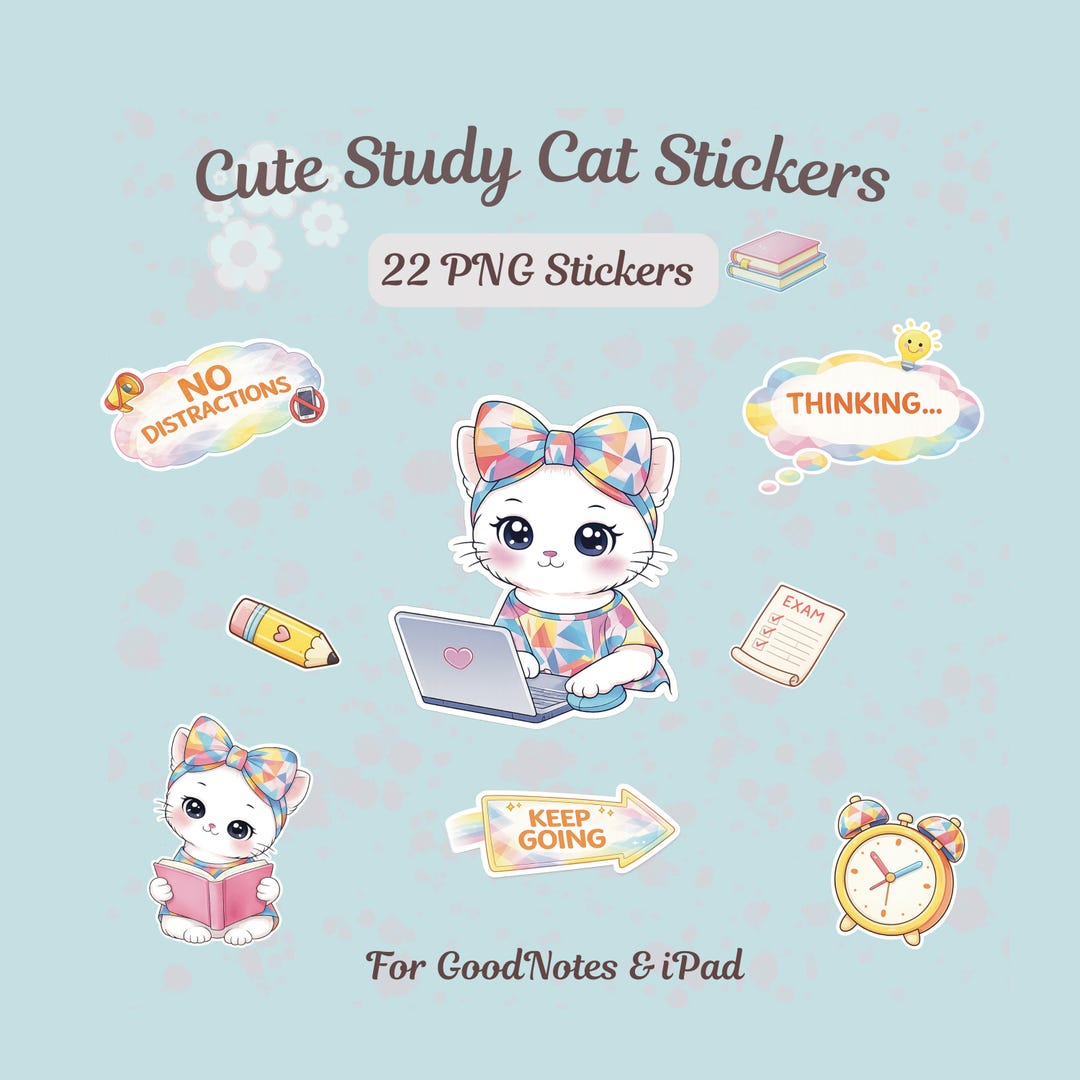 Cute Study Cat Sticker Pack | Productivity Planner Stickers | Goodnotes ...