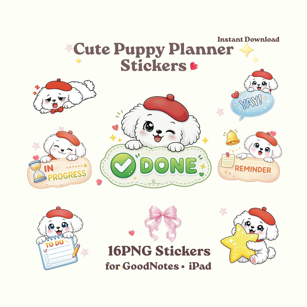 Cute Puppy Planner Stickers PNG | Kawaii Dog Stickers | Digital Planner ...