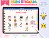 Cute Kawaii Digital Stickers for GoodNotes | 60 PNG Planner Icons