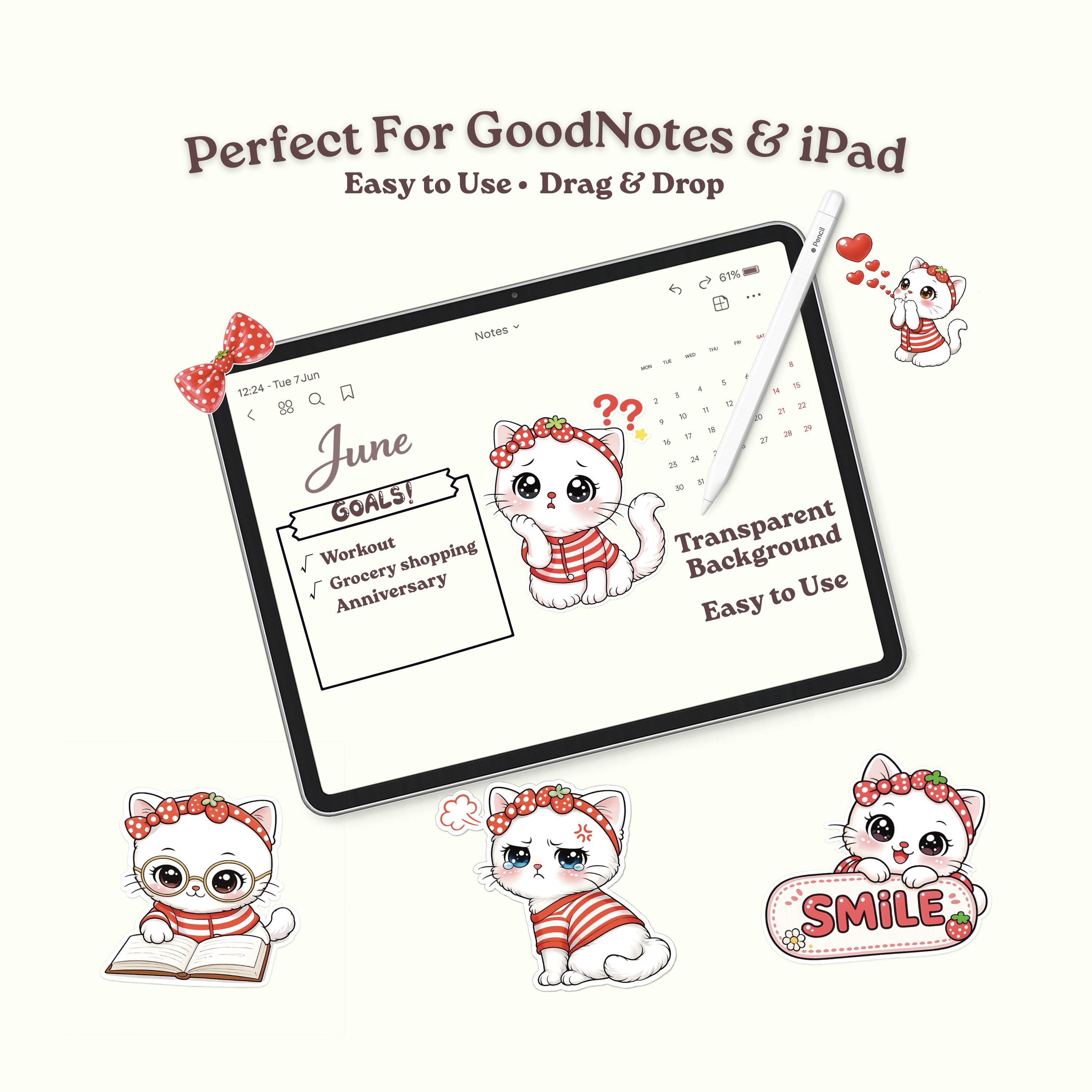 Kawaii Cat Stickers PNG | Cute Cat Digital Stickers | Goodnotes iPad ...