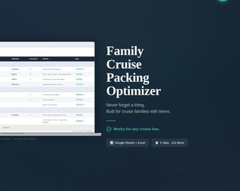 Liste de colisage et suivi des bagages pour une croisière en famille, feuilles de calcul Google, liste de contrôle Excel
