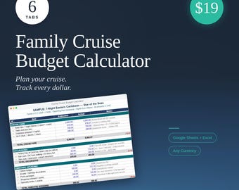 Calculatrice de budget pour une croisière en famille, croisière avec des adolescents, toutes devises (feuilles Google + Excel)