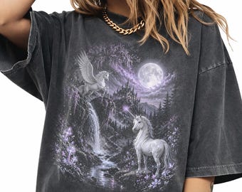 90s Fantasy Unicorn T-Shirt, Vintage Whimsical Pegasus Dragon Graphic Tee, Medieval Castle Shirt, Magical Unisex Gift
