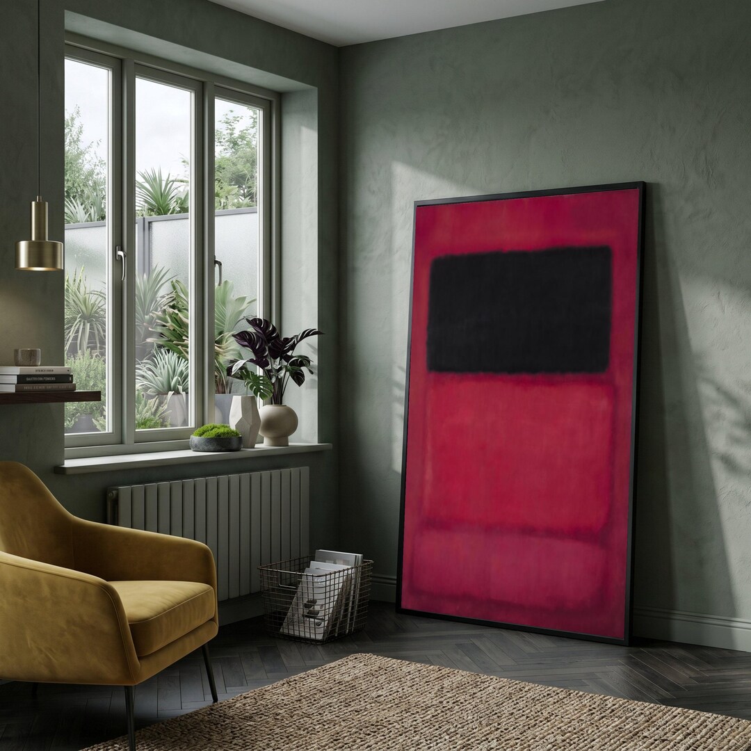 Modern Abstract Canvas Wall Art, Red and Black Color Block, Minimalist ...
