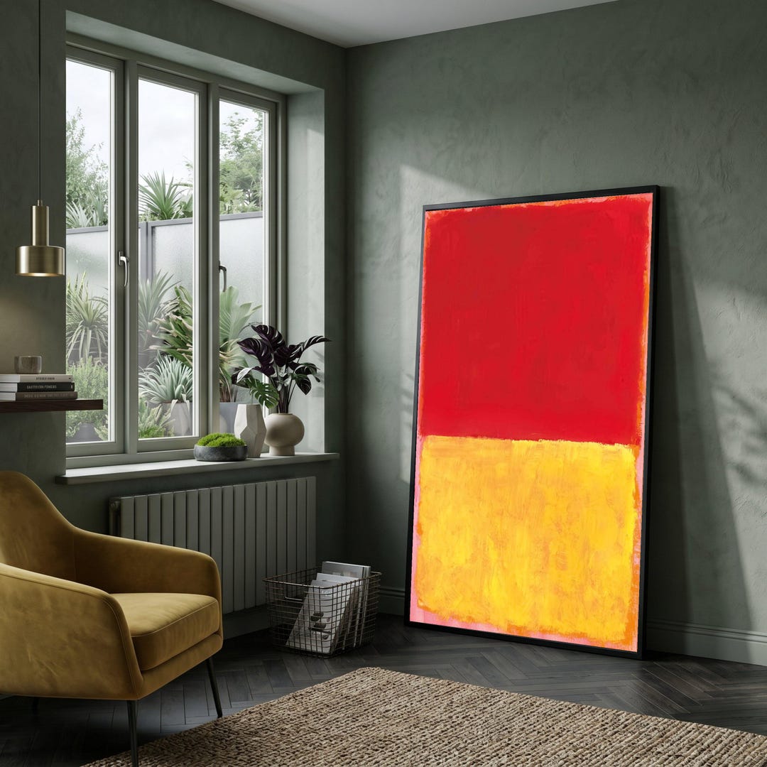 Bold Red and Yellow Color Block Canvas, Modern Abstract Wall Art ...