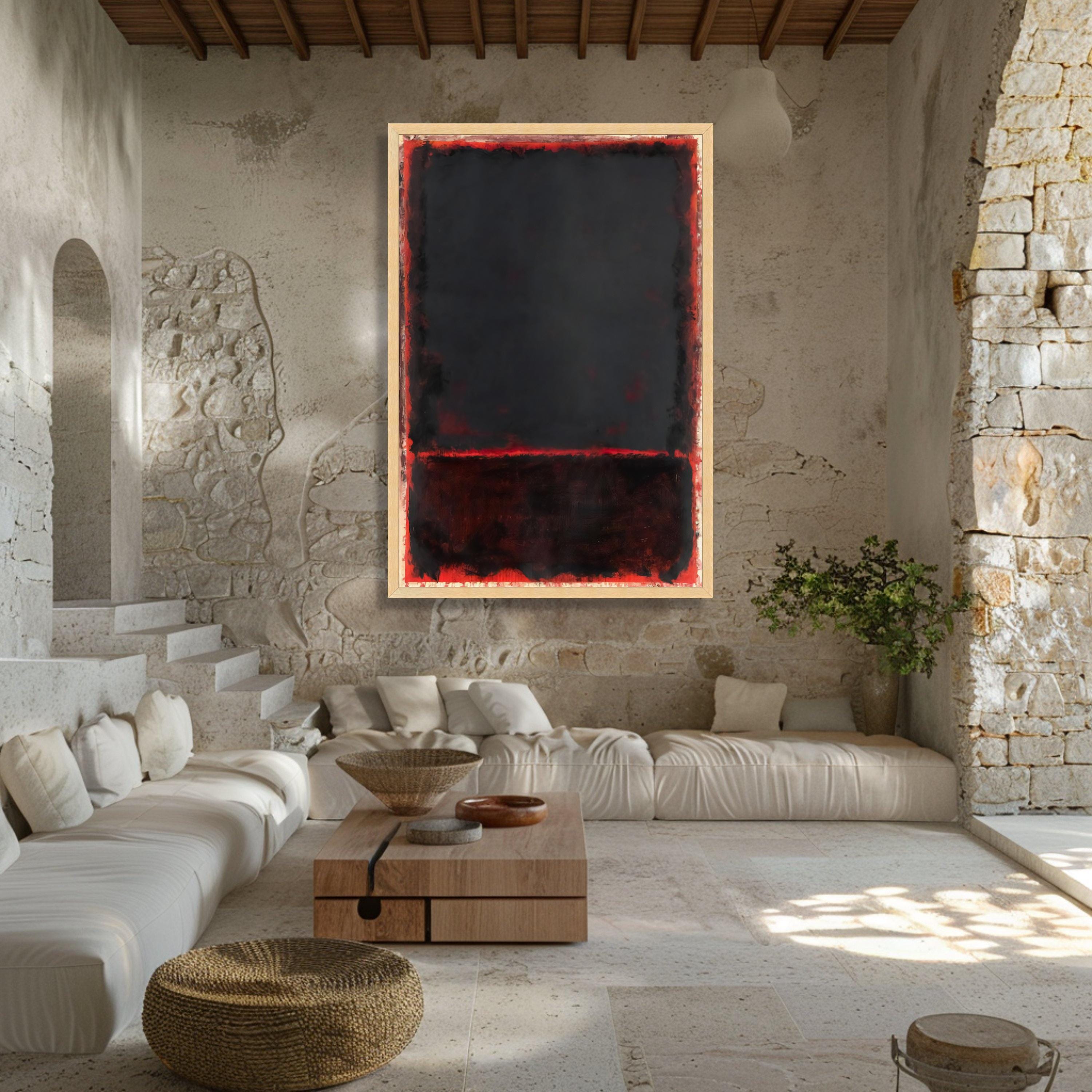 Dark Abstract Square Canvas Wall Art, Fiery Red and Black Modern ...