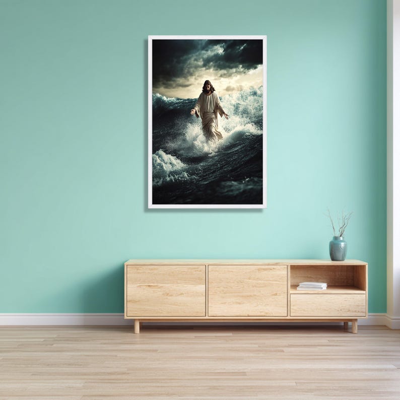 Walking on Water Canvas Wall Art, Jesus Christ Spiritual Art ...