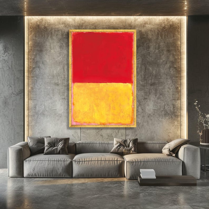 Bold Red and Yellow Color Block Canvas, Modern Abstract Wall Art ...