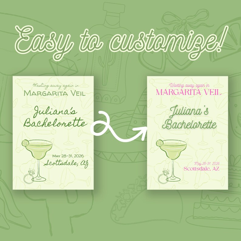 Margarita Veil Bachelorette Party Bundle | Canva Invite, Weekend ...