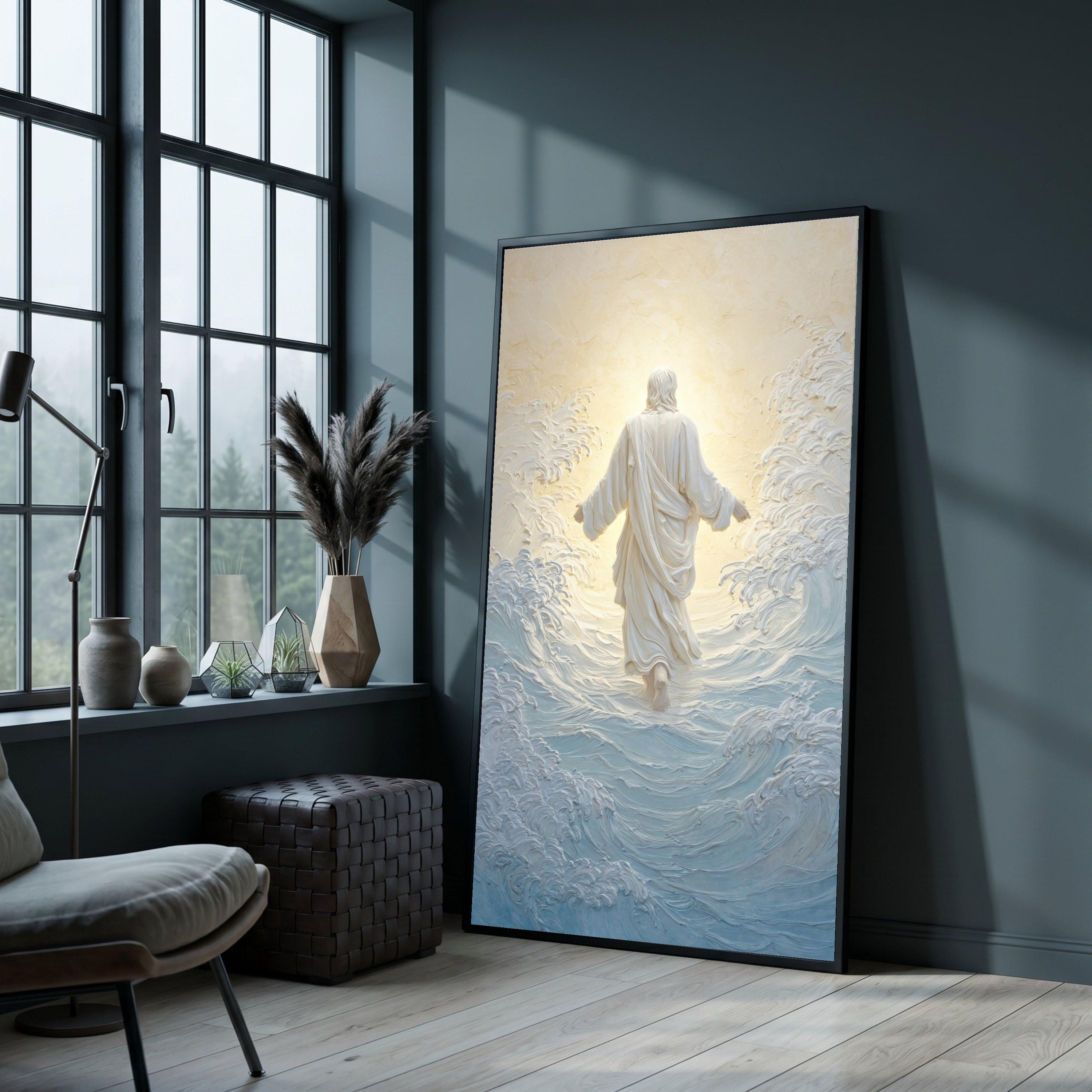 Walking on Water Canvas Wall Art, Jesus Spiritual Canvas, Christian ...