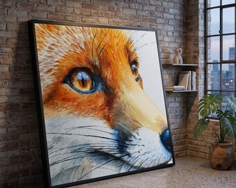 Fox Close-Up Canvas Wall Art, Wildlife Animal Portrait, Nature Inspired Canvas, Rustic Home Decoration, Ready to Hang Wall Art