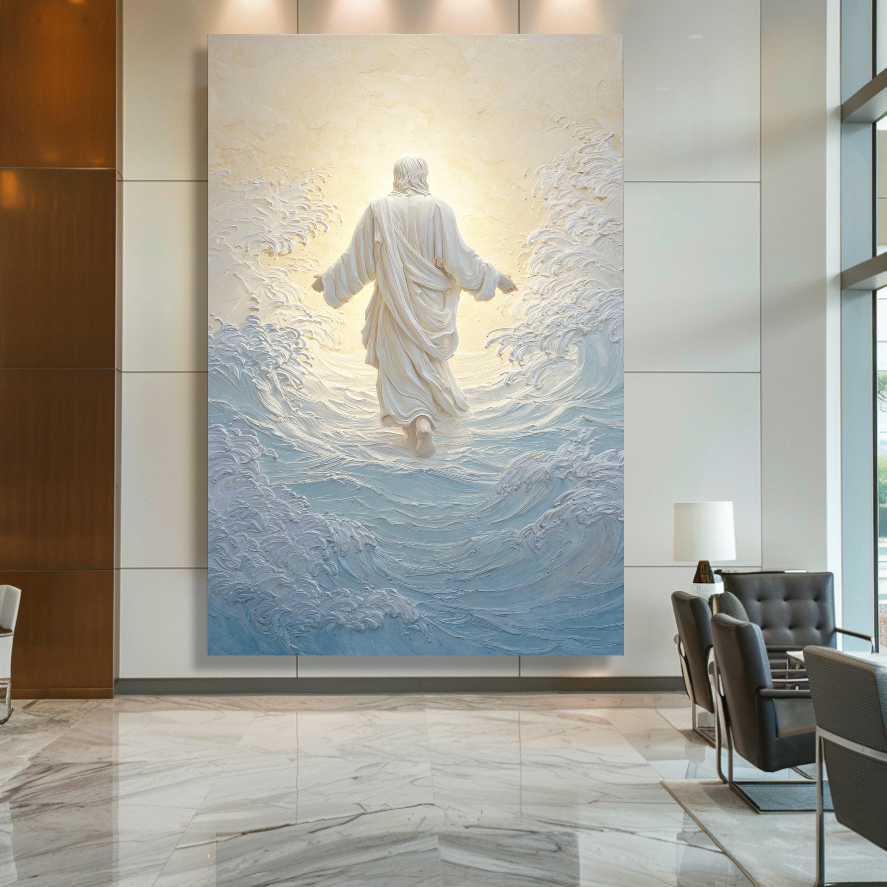 Walking on Water Canvas Wall Art, Jesus Spiritual Canvas, Christian ...