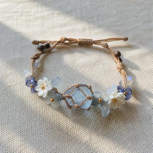 Handmade Blue Crystal Bracelet: Adjustable Macrame Floral Jewelry