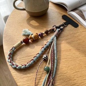Woven Agate Bead Phone Lanyard: Vintage Style Braided Wrist Tether