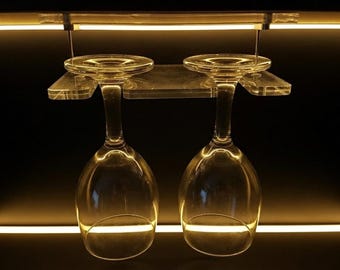 Soporte doble para copas de vino, colgador en forma de J para montaje en techo o debajo de estantes.