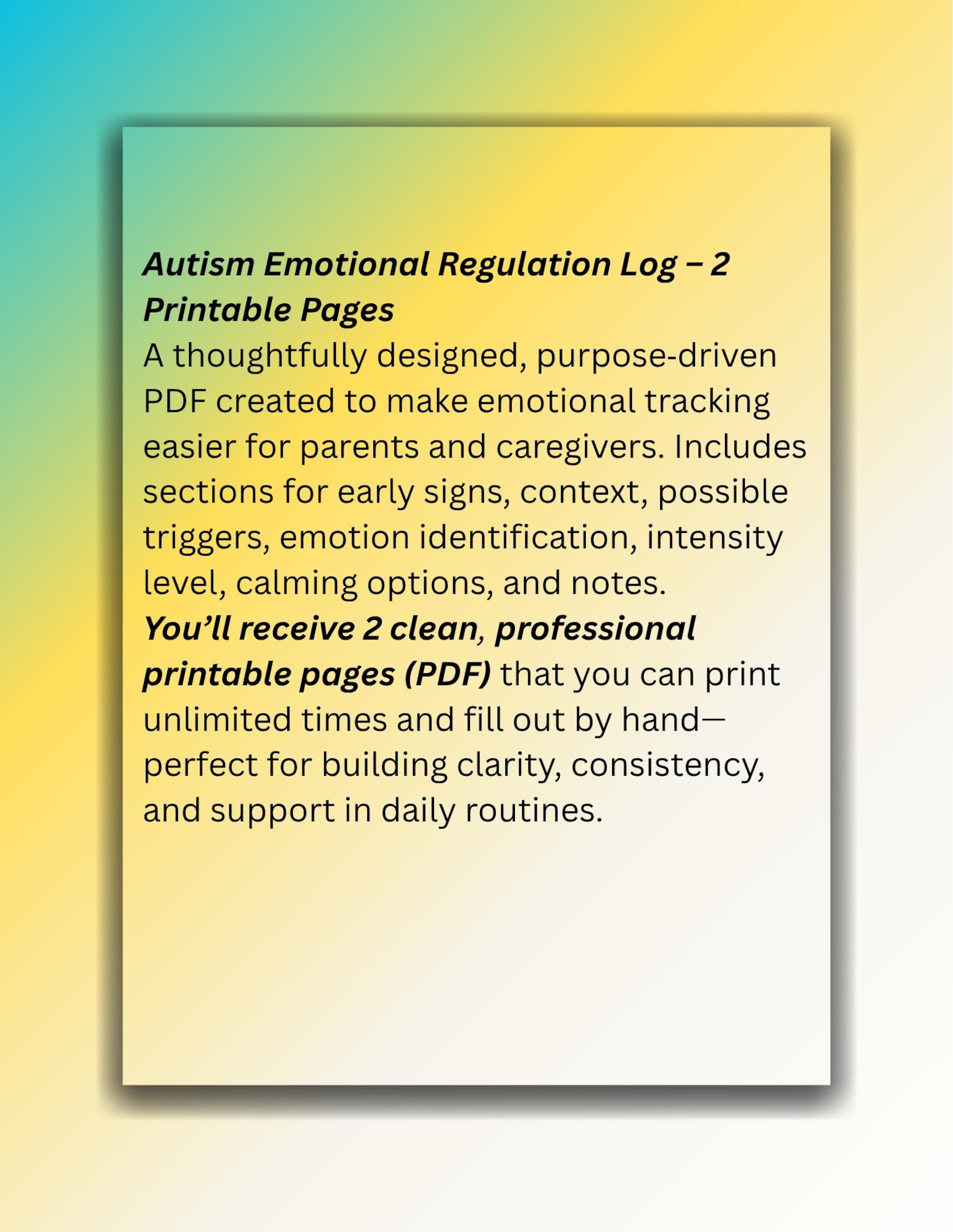Autistic Log Autism Emotional Regulation Log 2 Pages - Etsy