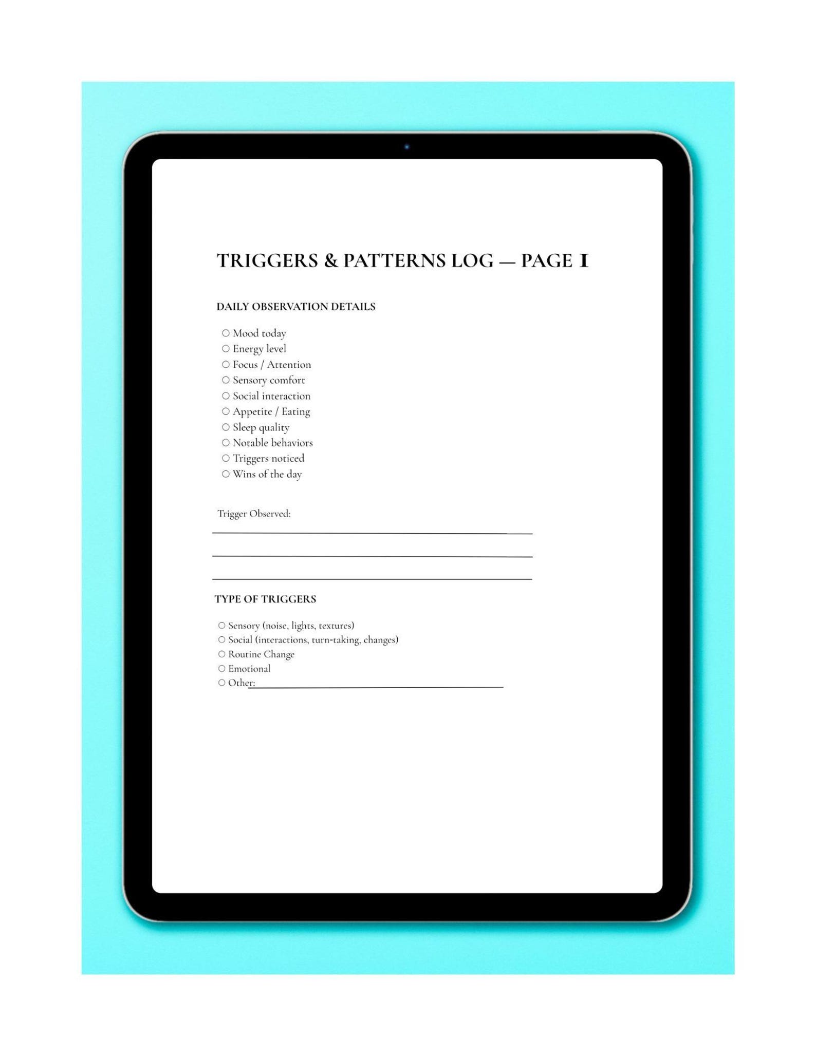 Autism Triggers & Patterns Tracker / Mini Log - Etsy